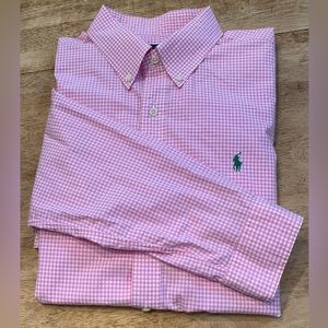 Polo by Ralph Lauren Men’s XL 100% Cotton Pink‎ Gingham Long Sleeve Button Down